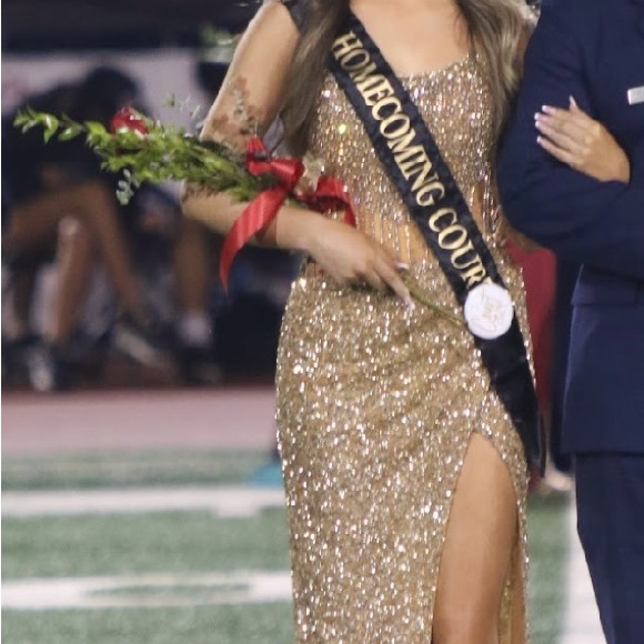 Sherri Hill Gold Sequin Prom Dress - Picture 2 of 6